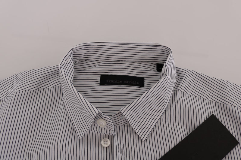 Elegantes weißes und blaues Streifen -Casual -Shirt