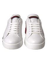 White Red Leather Logo Low Top Sneakers Shoes