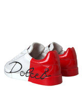 White Red Leather Logo Low Top Sneakers Shoes