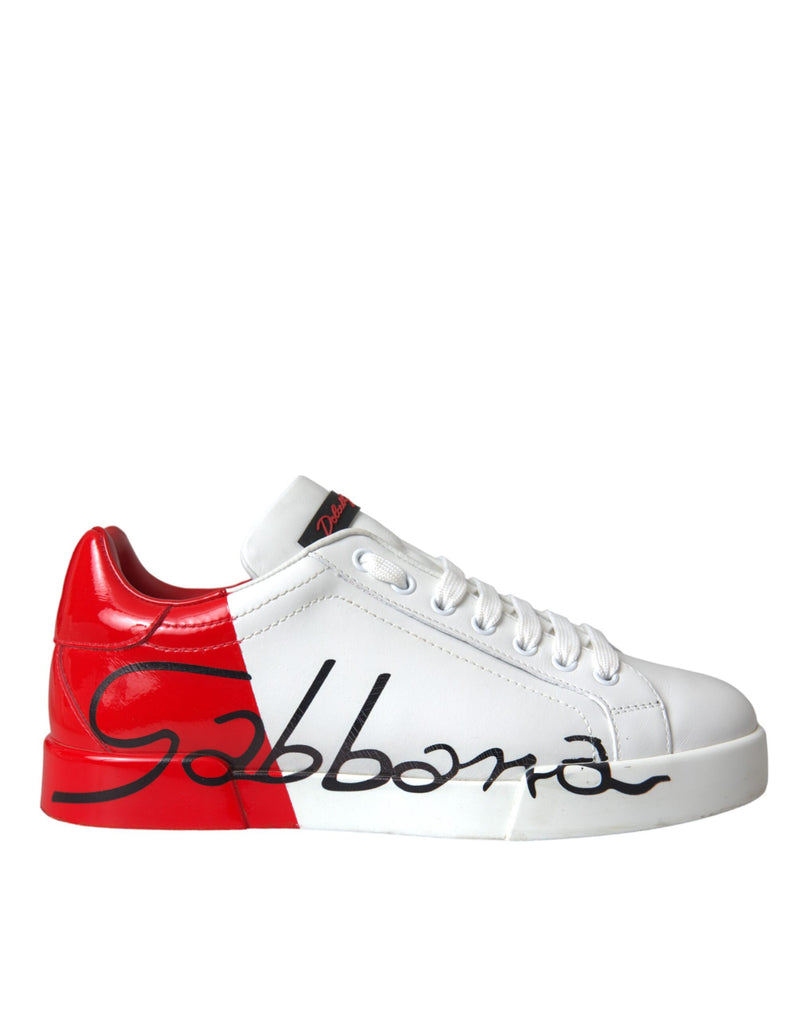 White Red Leather Logo Low Top Sneakers Shoes