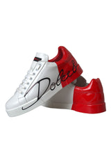 White Red Leather Logo Low Top Sneakers Shoes