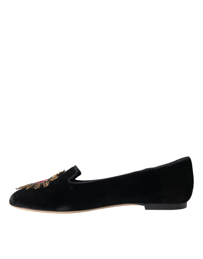 Black Velvet DG Heart Loafers Flats Shoes