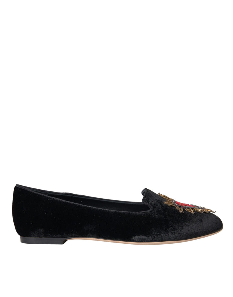 Black Velvet DG Heart Loafers Flats Shoes