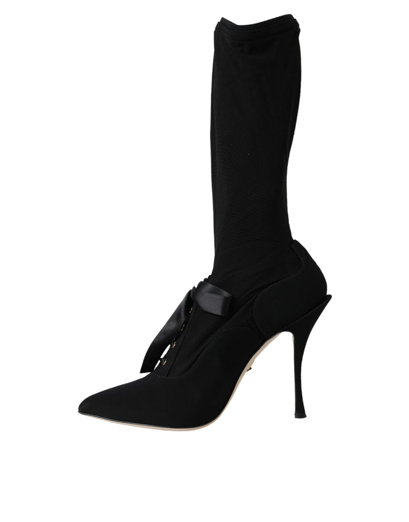 Black Stiletto Heels Mid Calf Boots Shoes