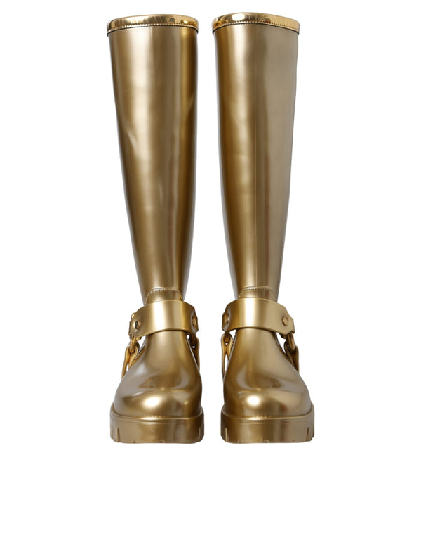 Metallic Gold Rubber PVC Rain Boots Shoes