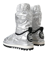 Metallic Silver Quilted Logo Patch Boot Shoes