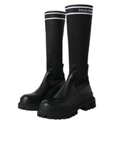 Black Leather Stretch Jersey Boots Shoes