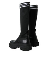 Black Leather Stretch Jersey Boots Shoes