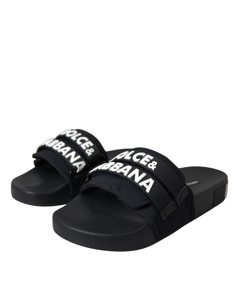 Black Logo Beachwear Flats Sandals Shoes