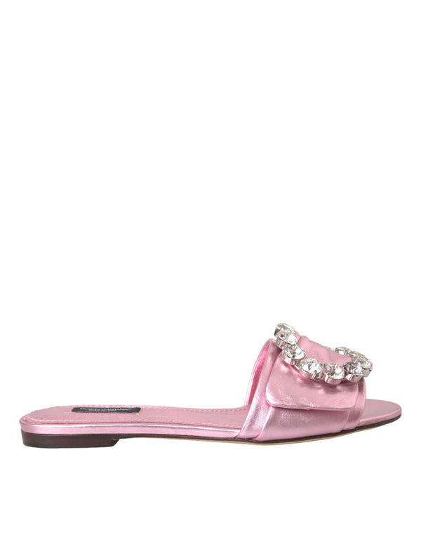 Pink Crystal Leather Flats Sandals Shoes