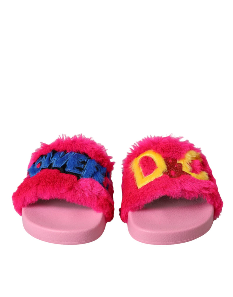 Multicolor Embroidered Fur Slides Sandals Shoes