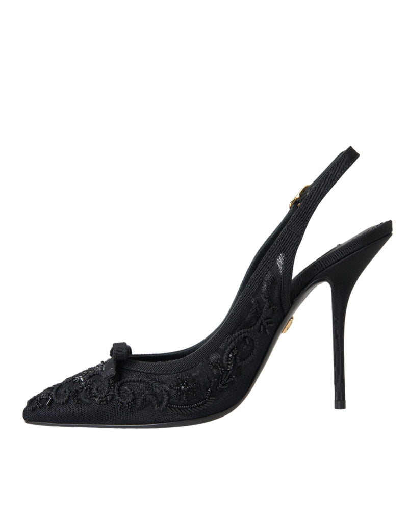 Black Tulle Ricamo Heels Slingbacks Shoes