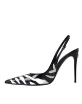 Black White Zebra Leather Slingback Shoes