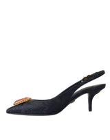 Blue Jacquard Crystal Slingback Heel Shoes