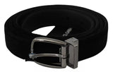 Black Velvet Silver Tone Metal Buckle Men Belt