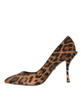 Brown Leopard Calf Hair Heels Pumps Shoes