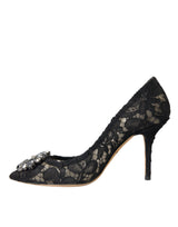 Black Taormina Lace Crystal Heel Pumps Shoes