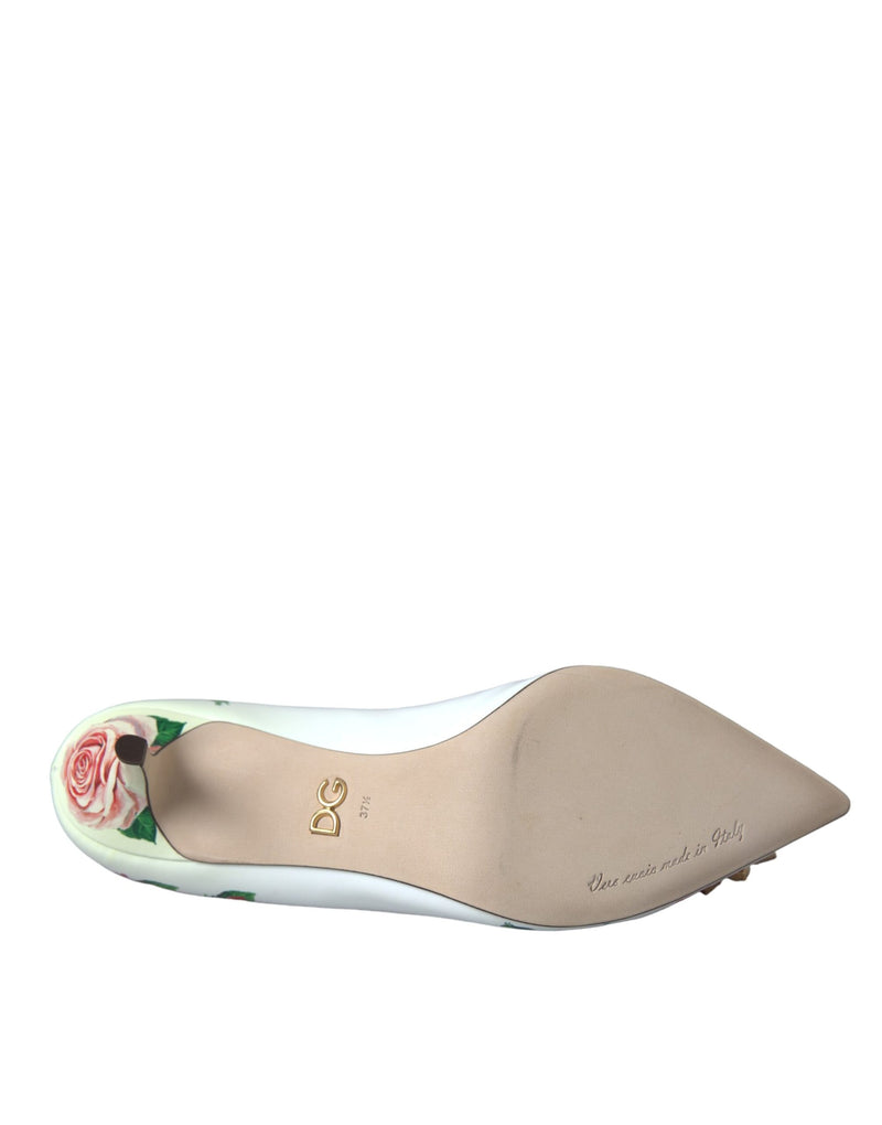 White Leather Roses Crystal Bellucci Pumps Shoes