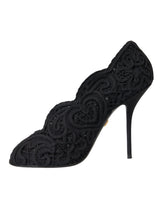 Black Cordonetto Ricamo Pump Open Toe Shoes