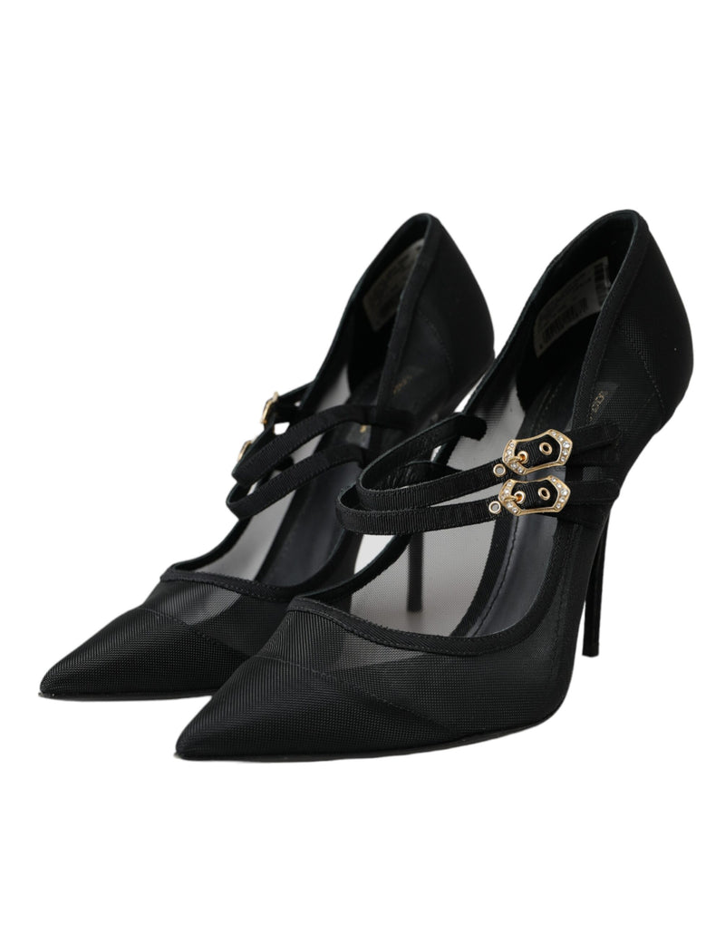 Black Mesh Mary Janes Heels Pumps Shoes