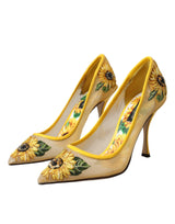 Yellow Sunflower Mesh Heels Pumps Shoes