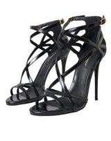 Black Bellucci Leather Heels Sandals Shoes