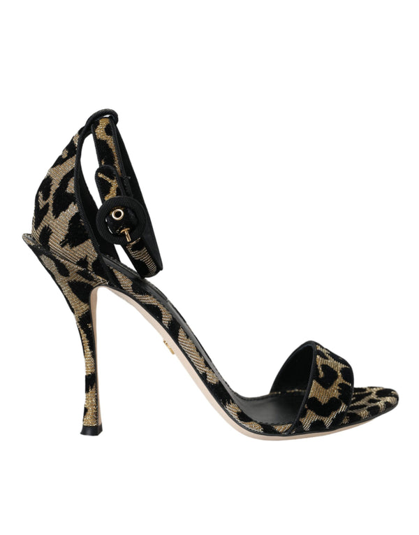 Gold Leopard Lurex High Heel Sandals Shoes