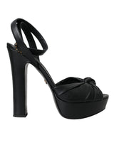 Black Leather Crystal Platform Sandals Shoes