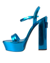 Metallic Blue Leather Platform Sandals Shoes