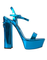 Metallic Blue Leather Platform Sandals Shoes