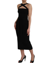 Black Sheath Halter Sleeveless Midi Dress