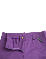 Purple Cotton MidWaist Straight Cropped Pants