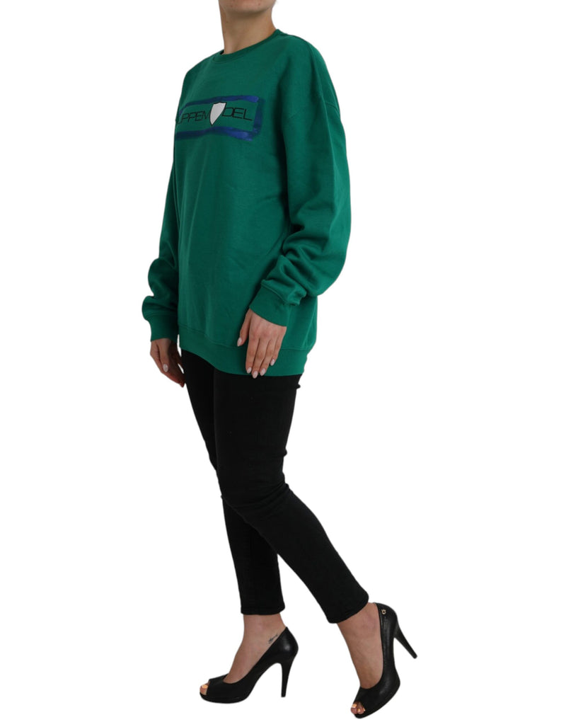 Green Cotton Logo Print Long Sleeves Pullover Sweater