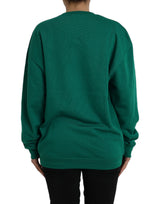 Green Cotton Logo Print Long Sleeves Pullover Sweater