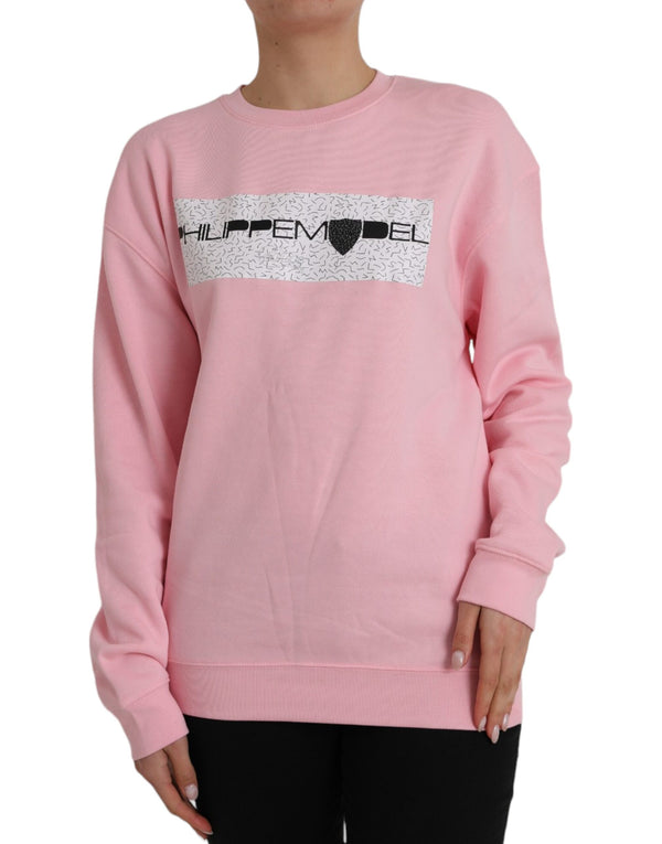 Pink Cotton Logo Print Long Sleeves Pullover Sweater