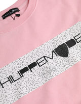 Pink Cotton Logo Print Long Sleeves Pullover Sweater