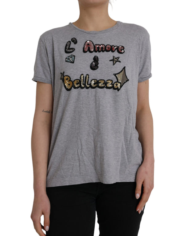 Gray Cotton L'Amore E'Bellezza Top T-shirt