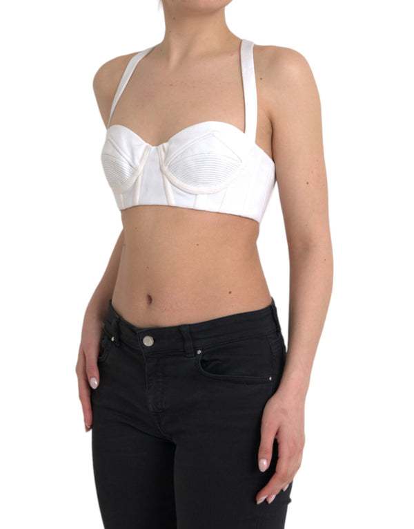 White Viscose Bustier Sleeveless Cropped Top