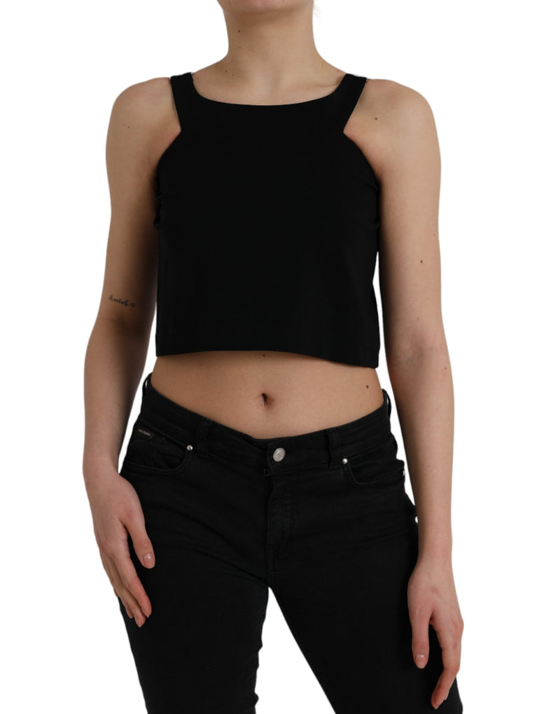 Black Sleeveless Round Neck Cropped Tank Top