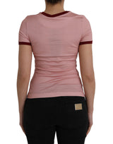 Pink Cotton Short Sleeves Crew Neck T-shirt