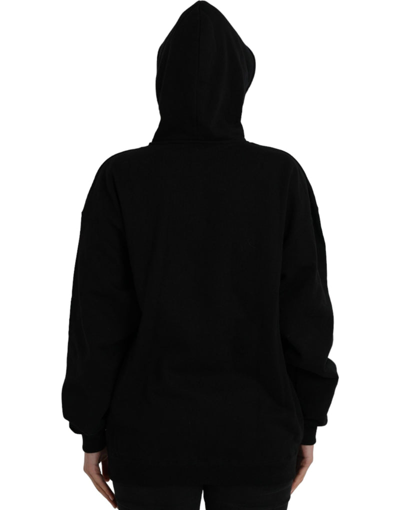 Black Cotton Logo Hooded Pullover Sweatshirt Sweater