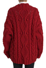 Red Wool Knit Button Down Cardigan Sweater