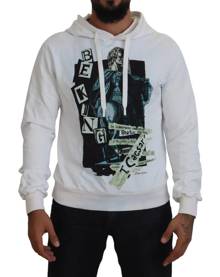 White Caesar Cotton Hooded Sweatshirt Sweater