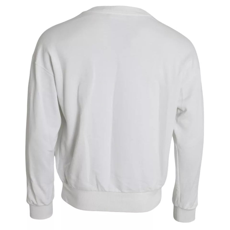 White Embossed Logo Cotton Men Sweatshirt Sweater