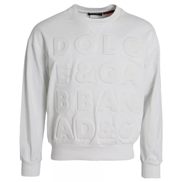 White Embossed Logo Cotton Men Sweatshirt Sweater