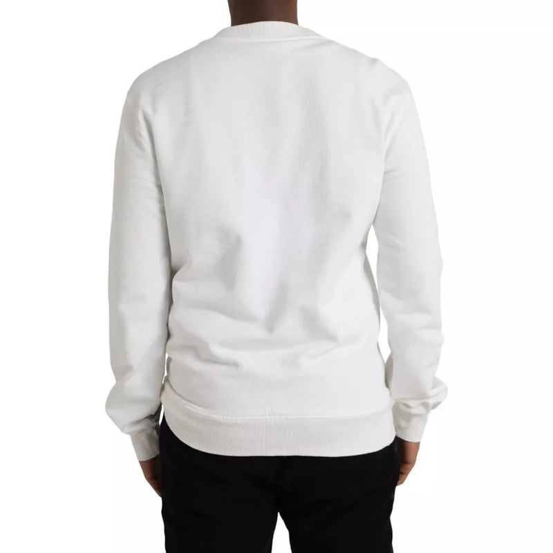 White Logo Cotton Crew Neck Pullover Sweater