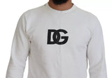 White Logo Cotton Crew Neck Pullover Sweater