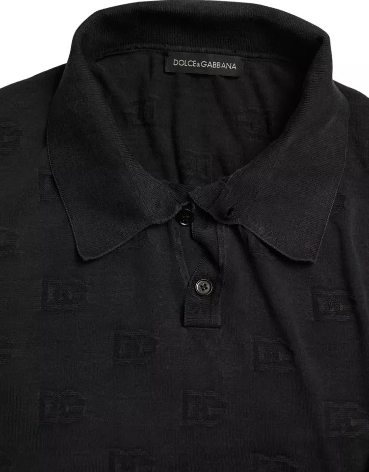 Black DG Logo Silk Jacquard Polo T-shirt