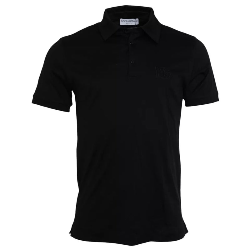 Black Logo Collared Cotton Polo Men T-shirt