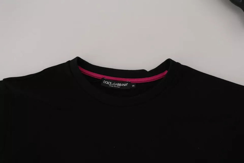 Black Printed Crewneck Tee Cotton T-shirt